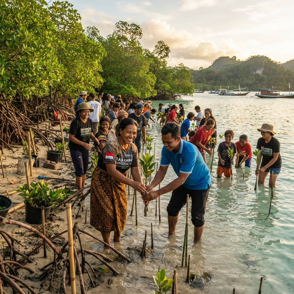 Mangrove planting Cemare Beach